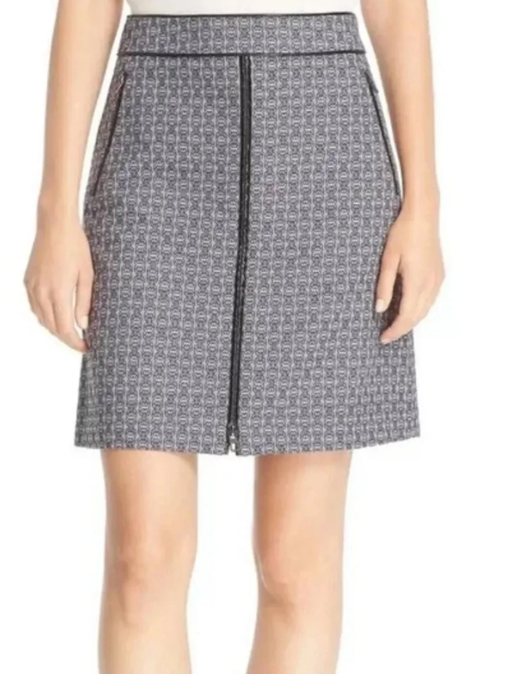 Tory Burch Chaumont Skirt Size 6 NWT Navy Ivory Gemini Print A-Line Zip Front